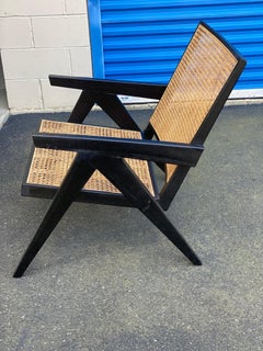 Pierre Jeanneret Style Low Black Caned Easy Chair
