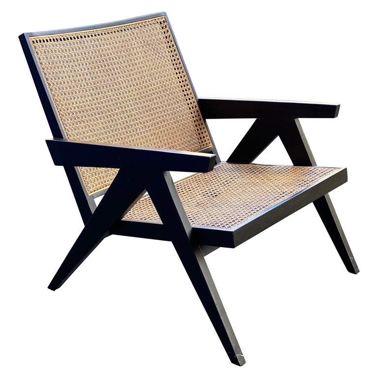 Pierre Jeanneret Style Low Black Caned Easy Chair For Sale at 1stDibs