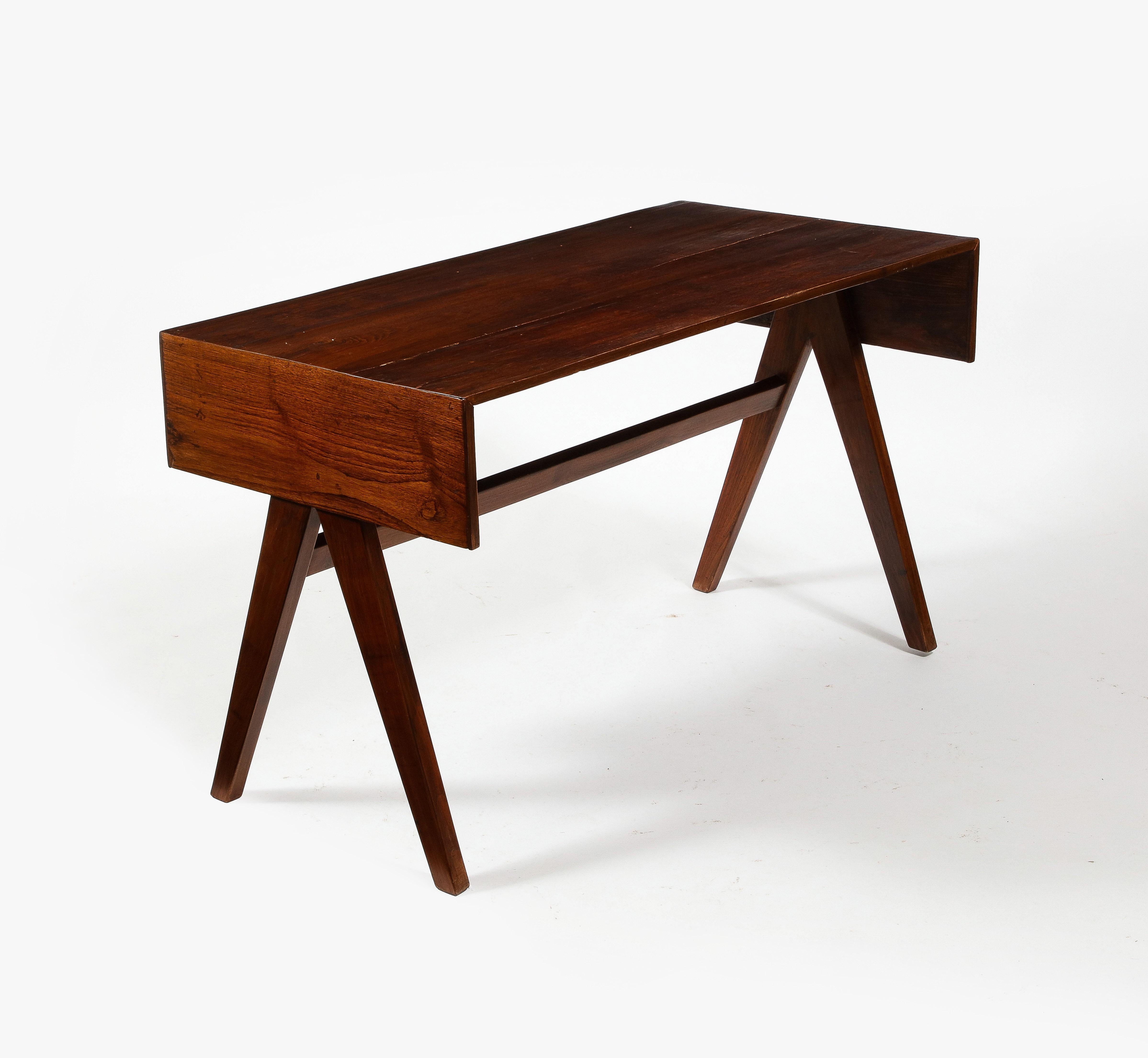 Indian Pierre Jeanneret Style Mid-Century 'Student' Compass Desk, India 1960's For Sale