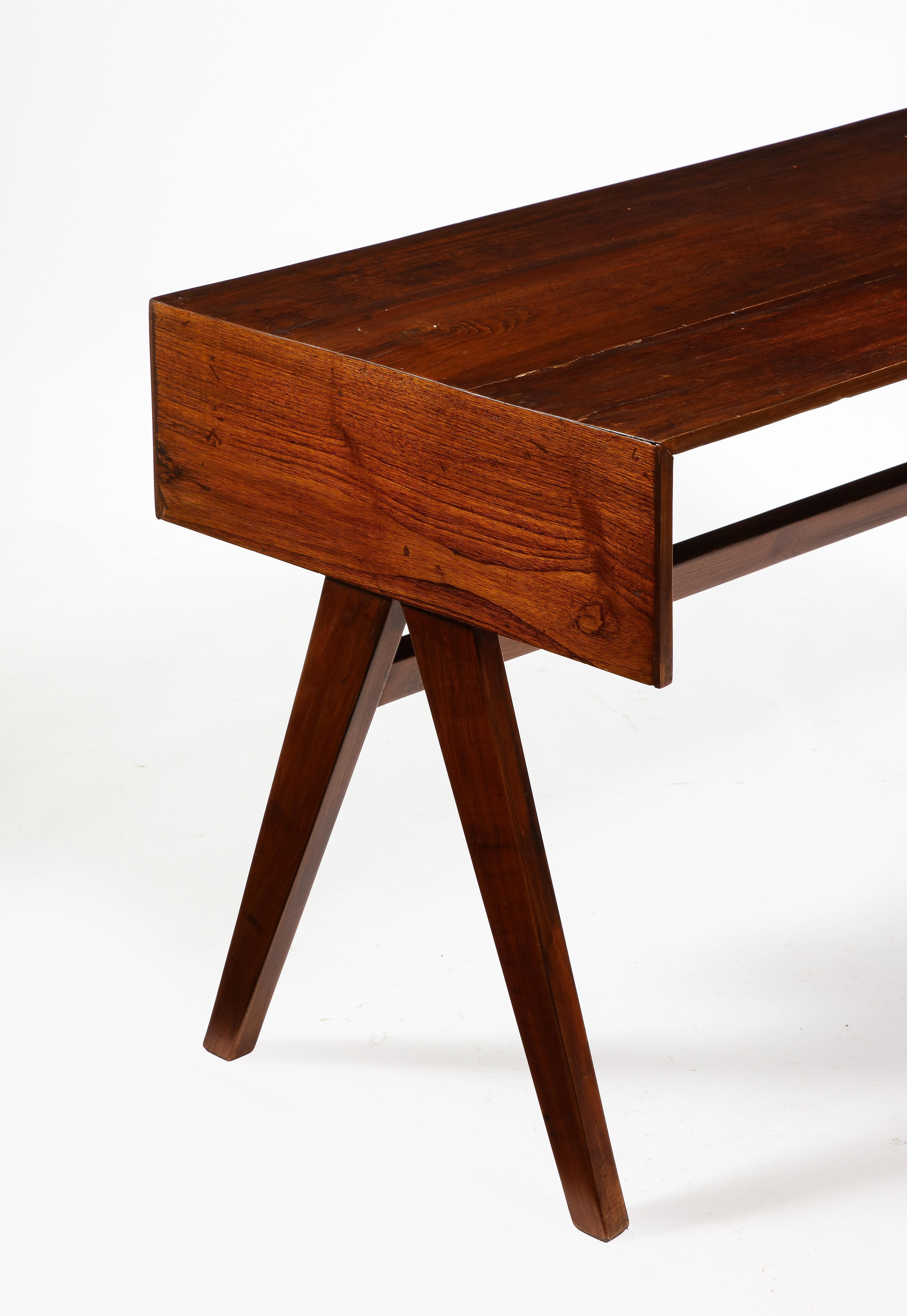 Pierre Jeanneret Style Mid-Century 'Student' Compass Desk, India 1960's In Fair Condition For Sale In New York, NY