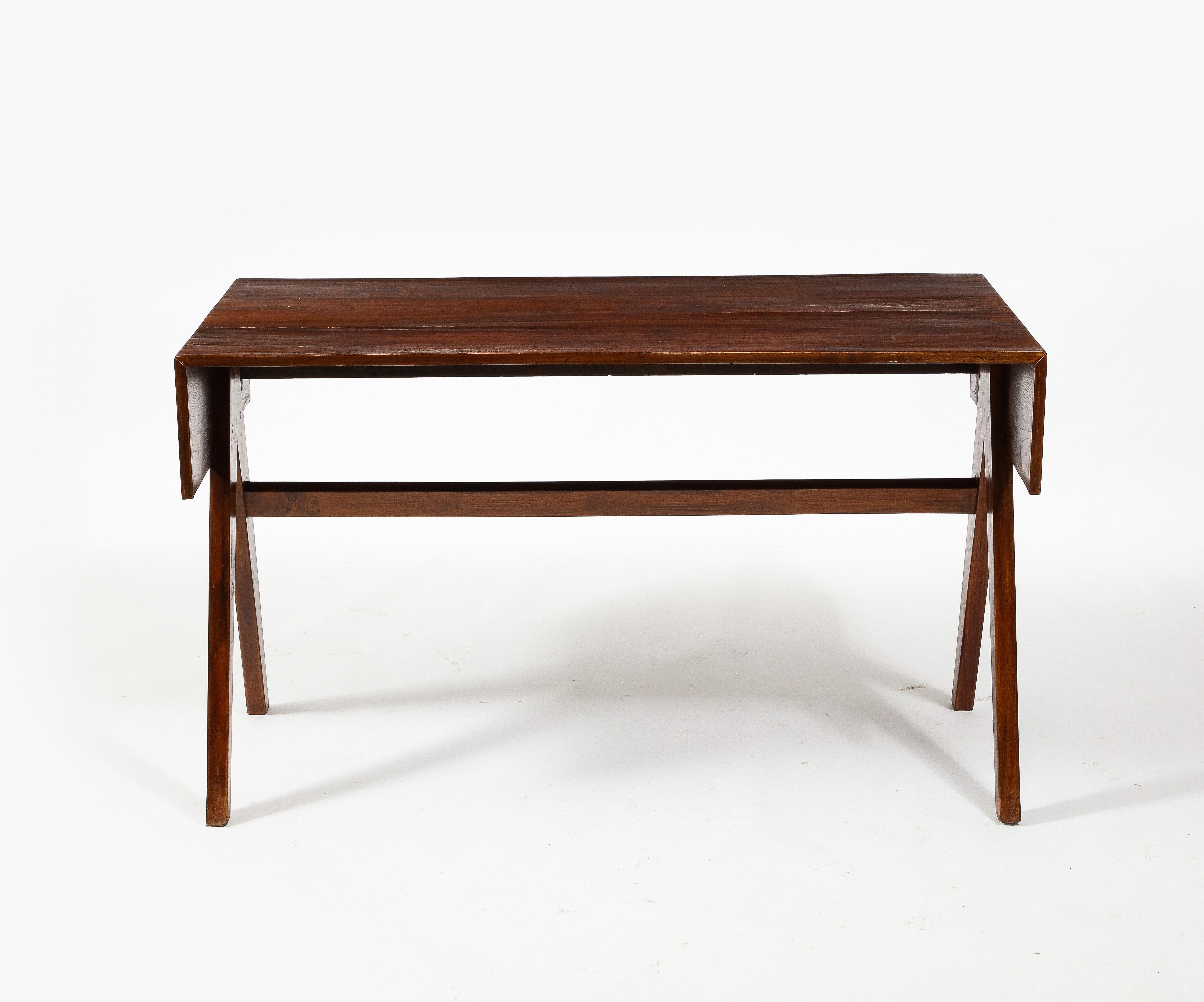 20th Century Pierre Jeanneret Style Mid-Century 'Student' Compass Desk, India 1960's For Sale