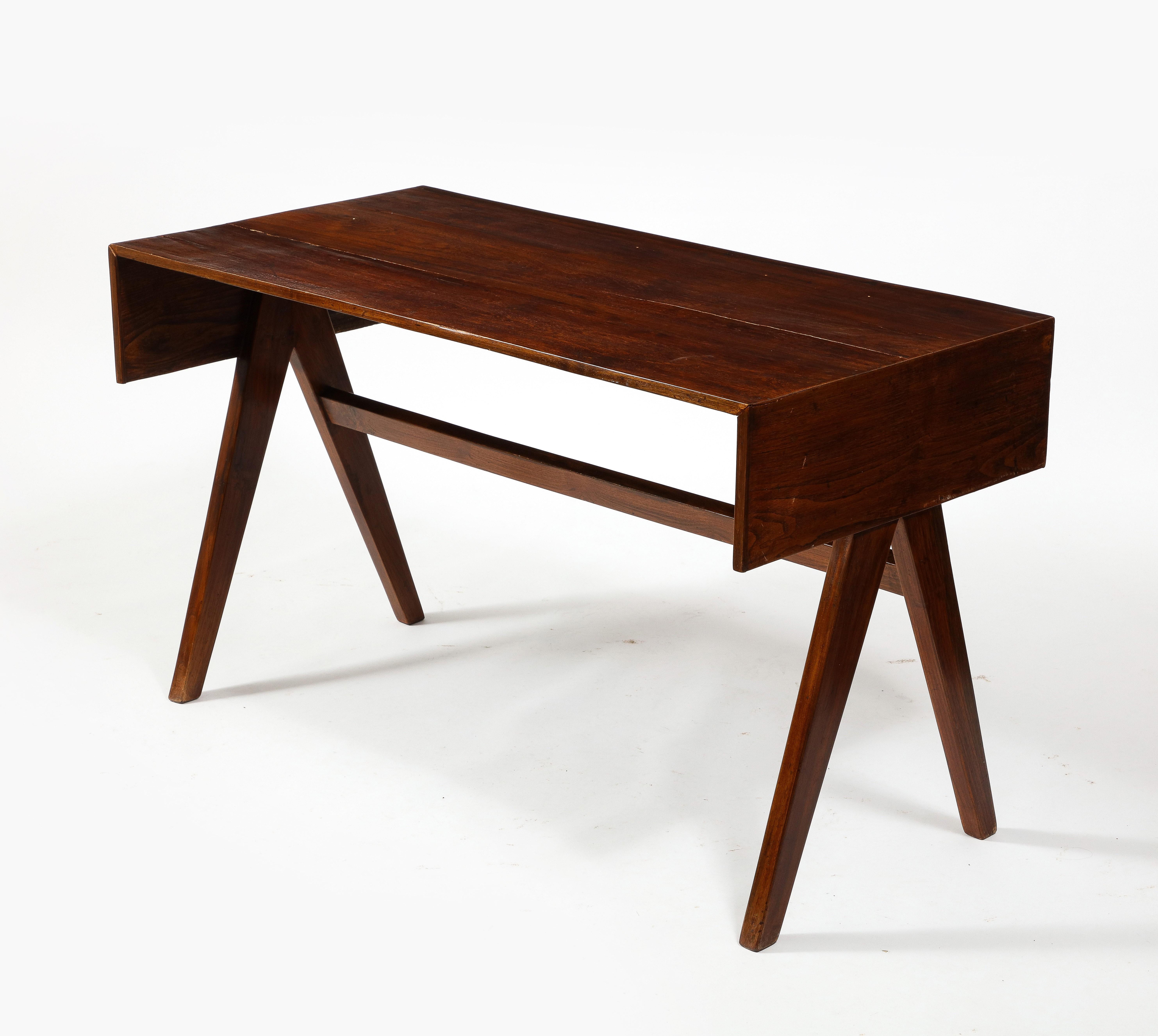 Pierre Jeanneret Style Mid-Century 'Student' Compass Desk, India 1960's For Sale 1