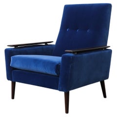 Pierre Jeanneret Style Newly Upholstered Blue Lounge Chair