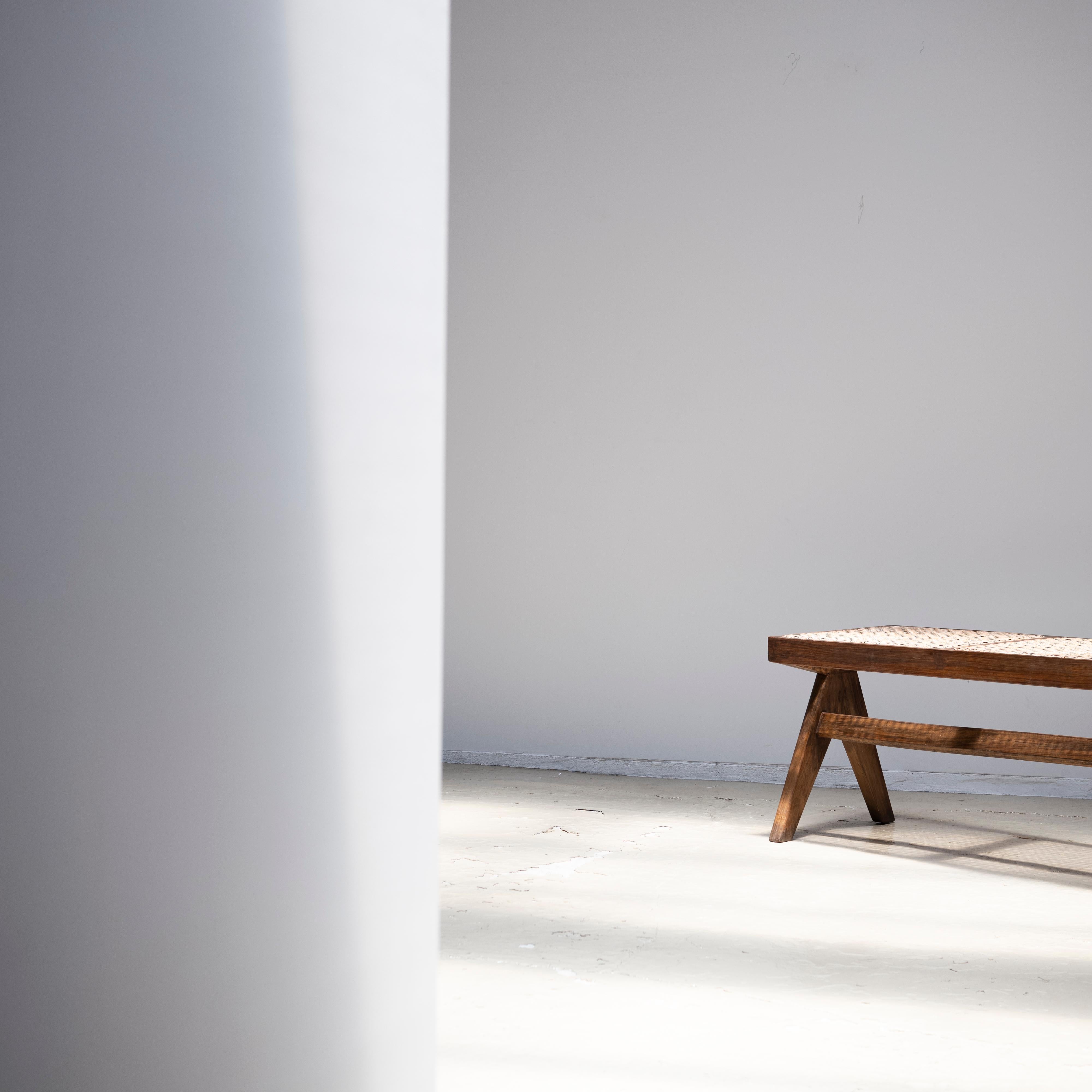 Indian Pierre Jeanneret Teak and Cane Bench, Post-Graduate Institute, Chandigarh
