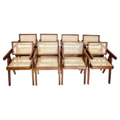 Pierre Jeanneret Teak and Cane Floating Back Pj-si-28-a Chairs from Chandigarh