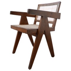 Pierre Jeanneret Teak and Cane Midcentury Chandigarh Office Chair