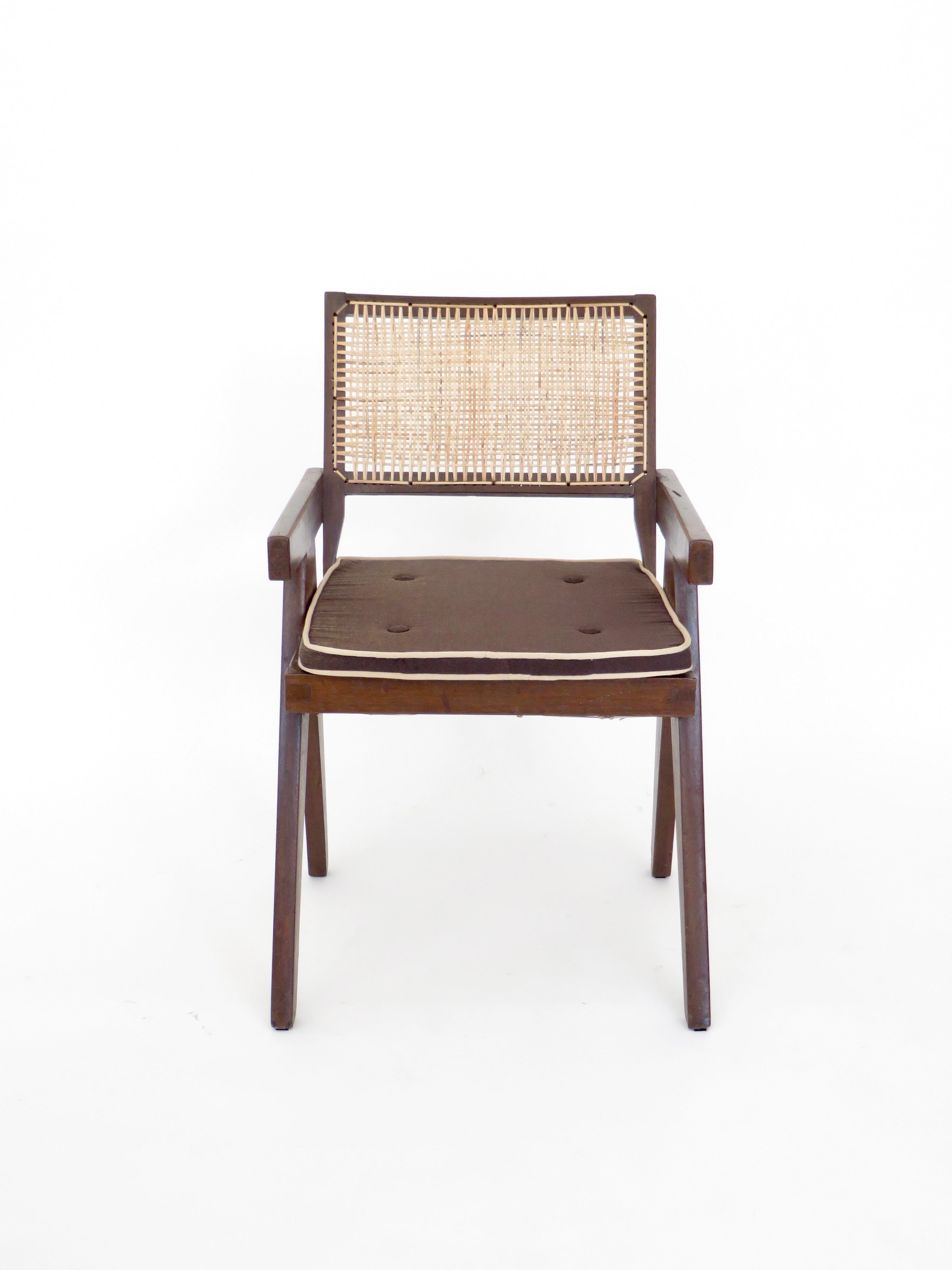 Pierre Jeanneret Teak and Cane Office Armchair from Chandigarh  4