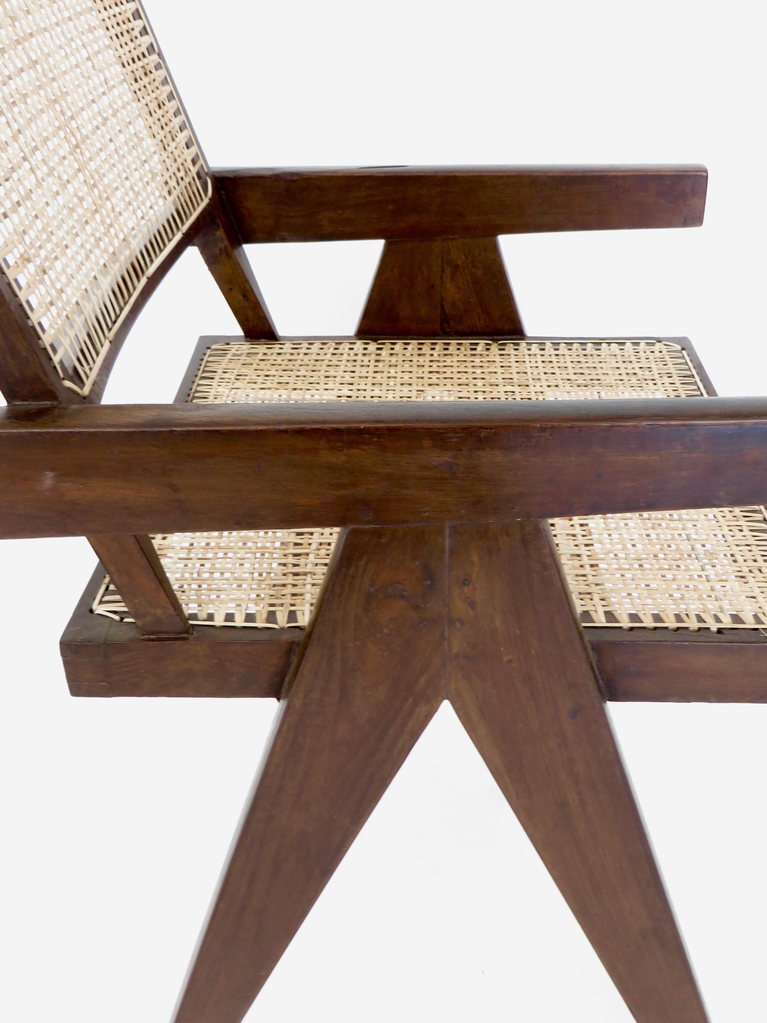 Pierre Jeanneret Teak and Cane Office Armchair from Chandigarh  5