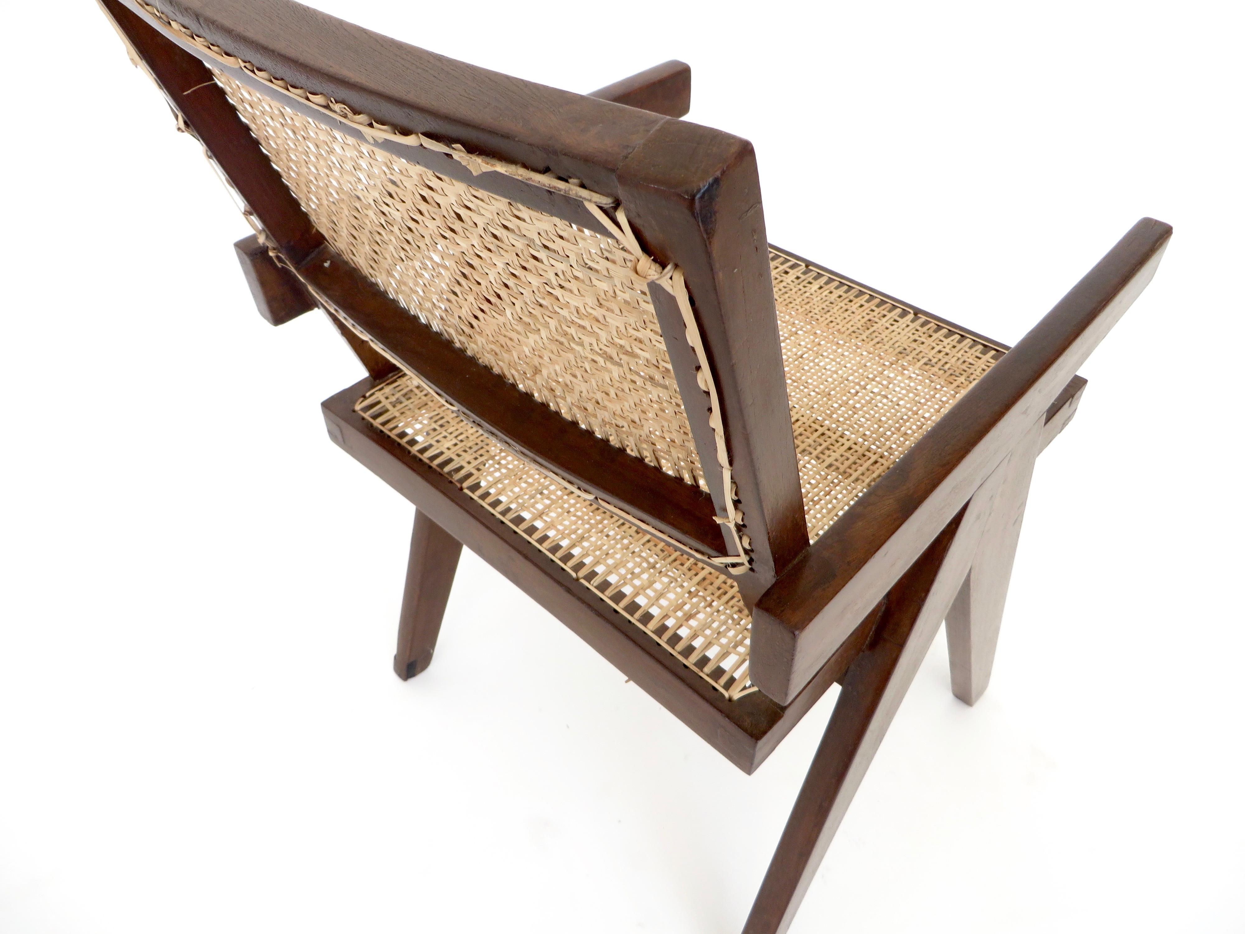 Pierre Jeanneret Teak and Cane Office Armchair from Chandigarh  6
