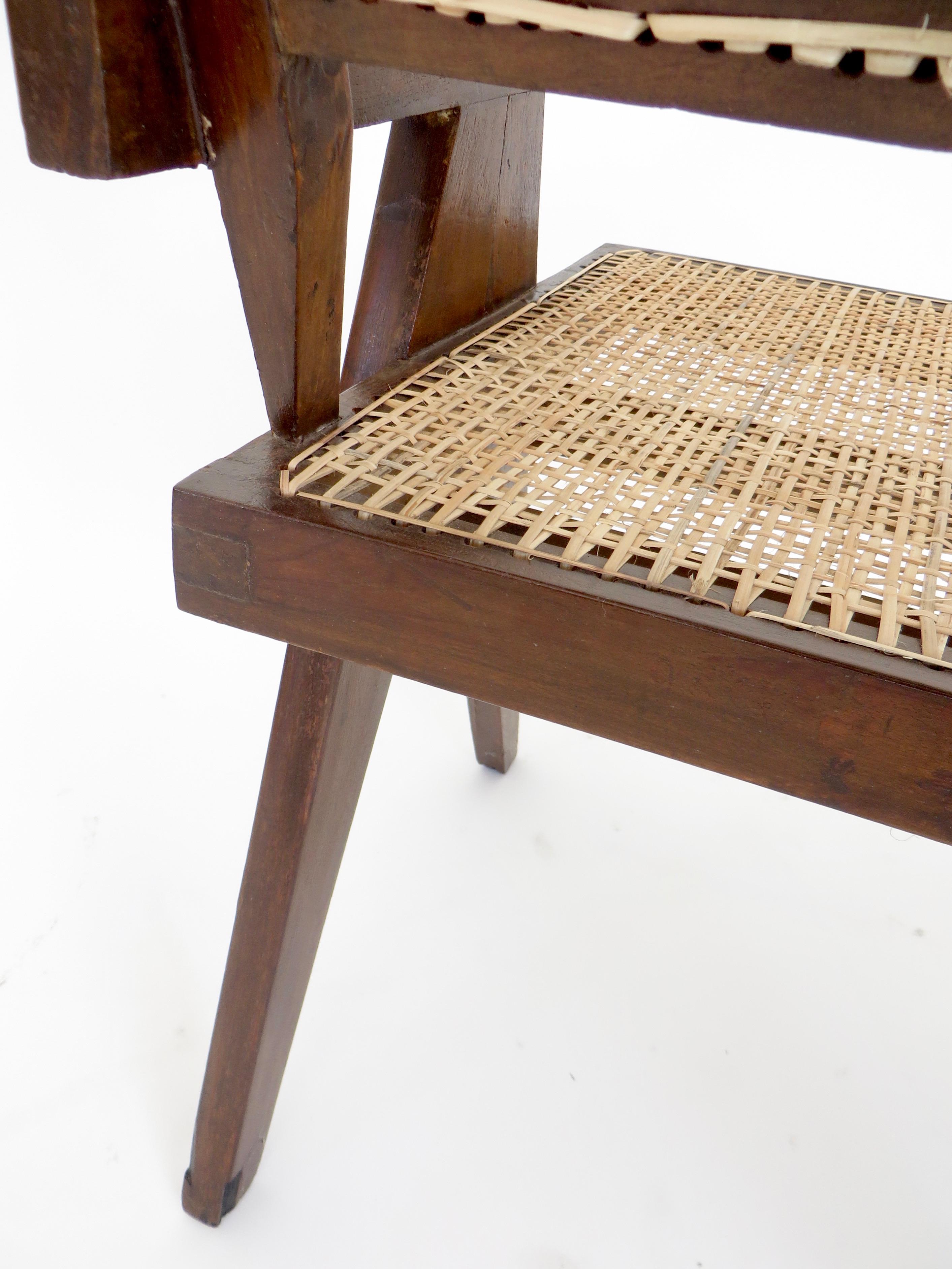 Pierre Jeanneret Teak and Cane Office Armchair from Chandigarh 7