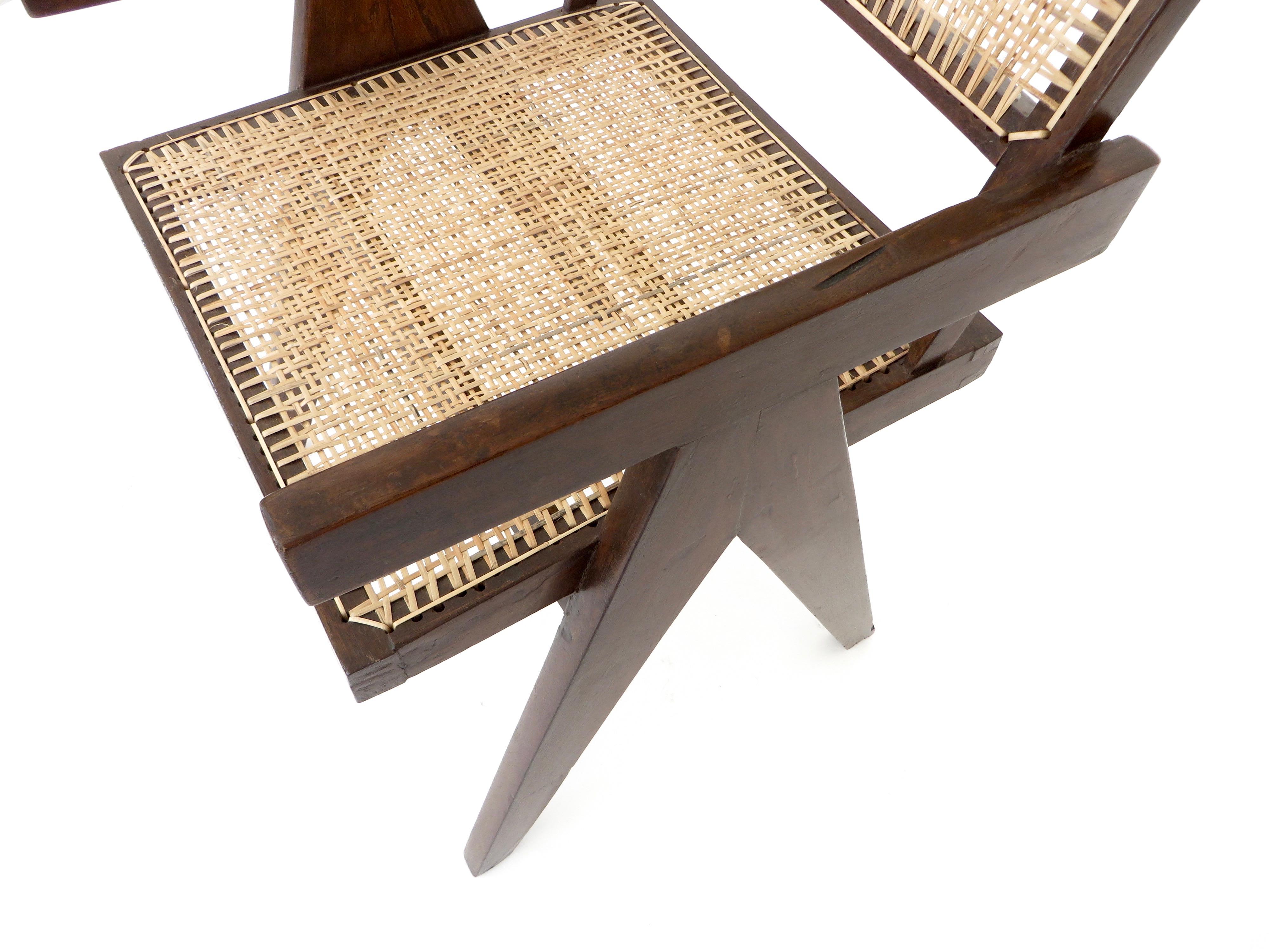 Pierre Jeanneret Teak and Cane Office Armchair from Chandigarh  9