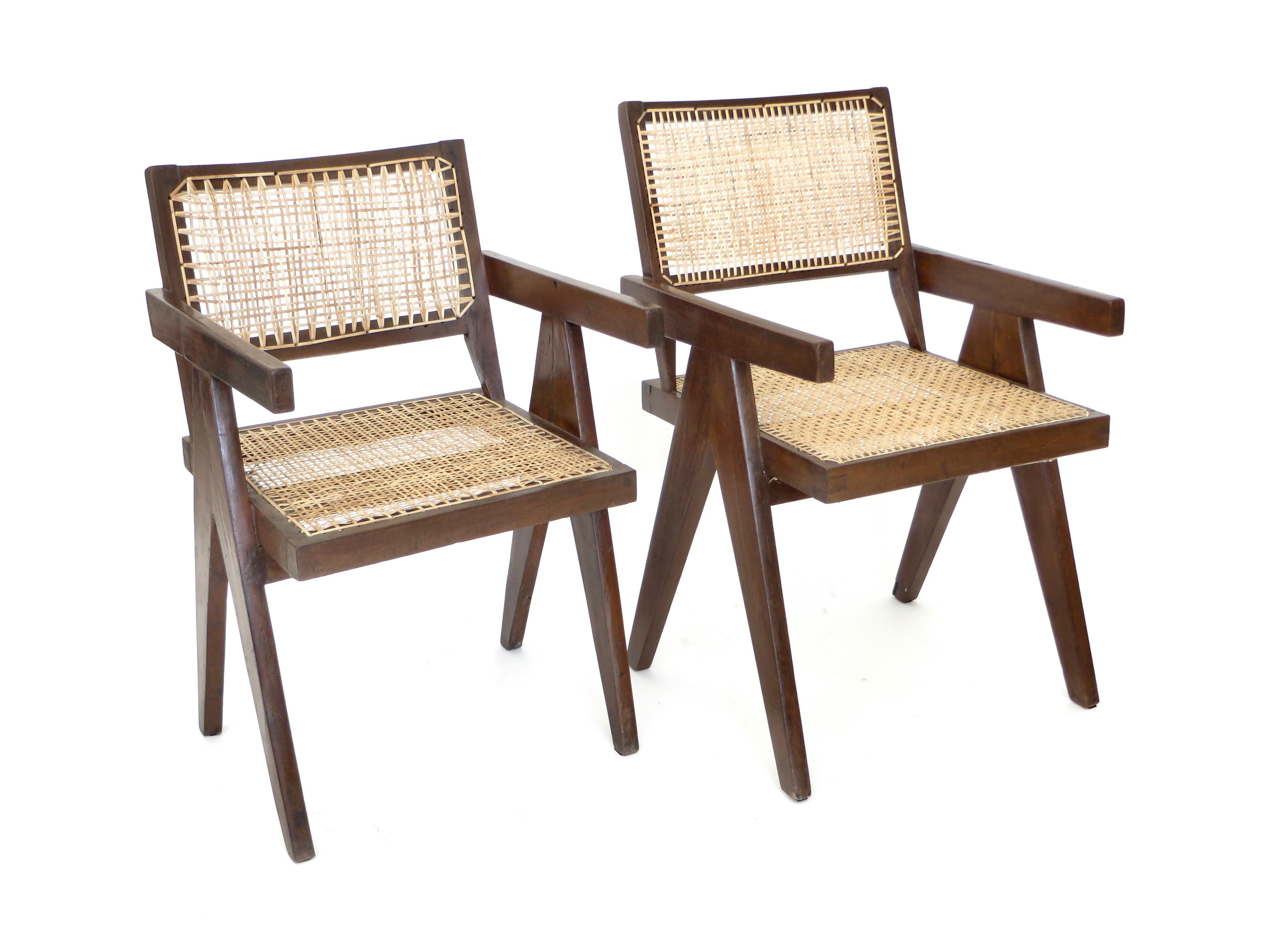 Pierre Jeanneret Teak and Cane Office Armchair from Chandigarh  11