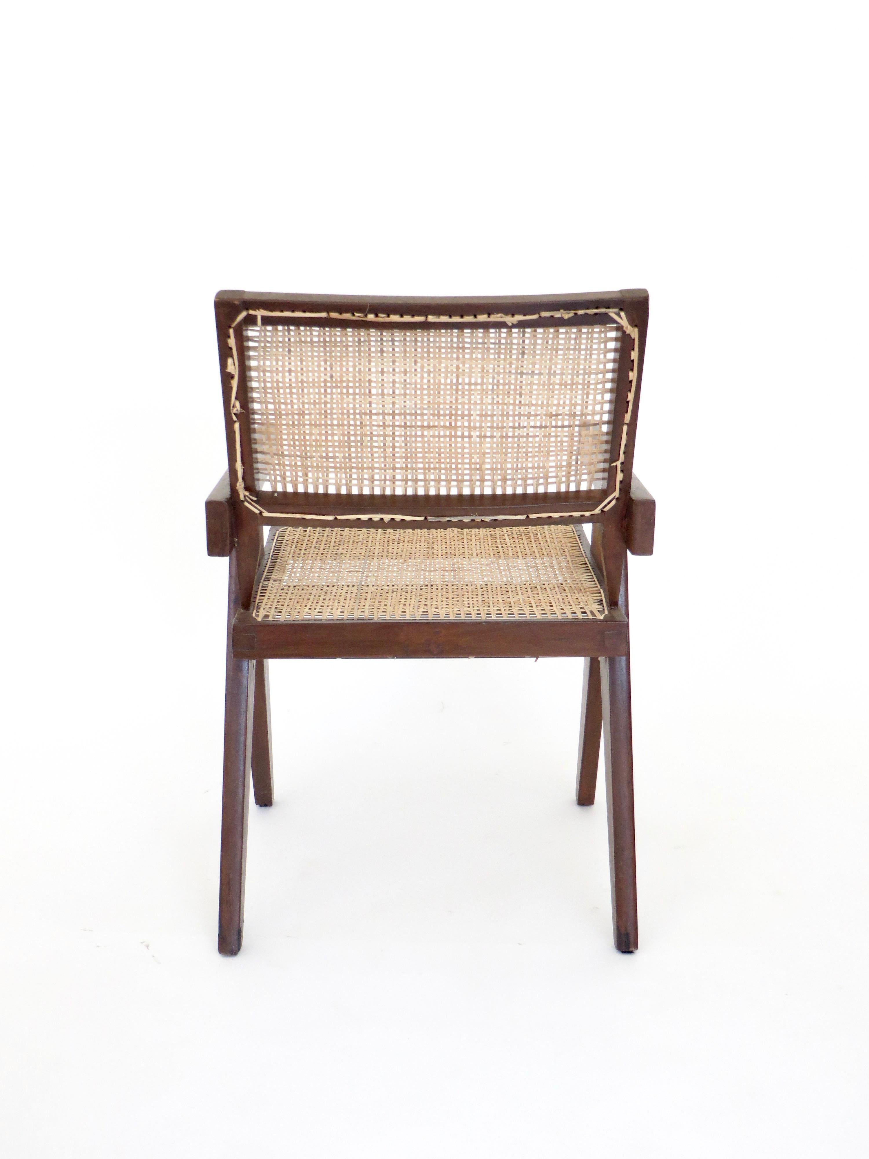 Pierre Jeanneret Teak and Cane Office Armchair from Chandigarh  In Good Condition In Chicago, IL