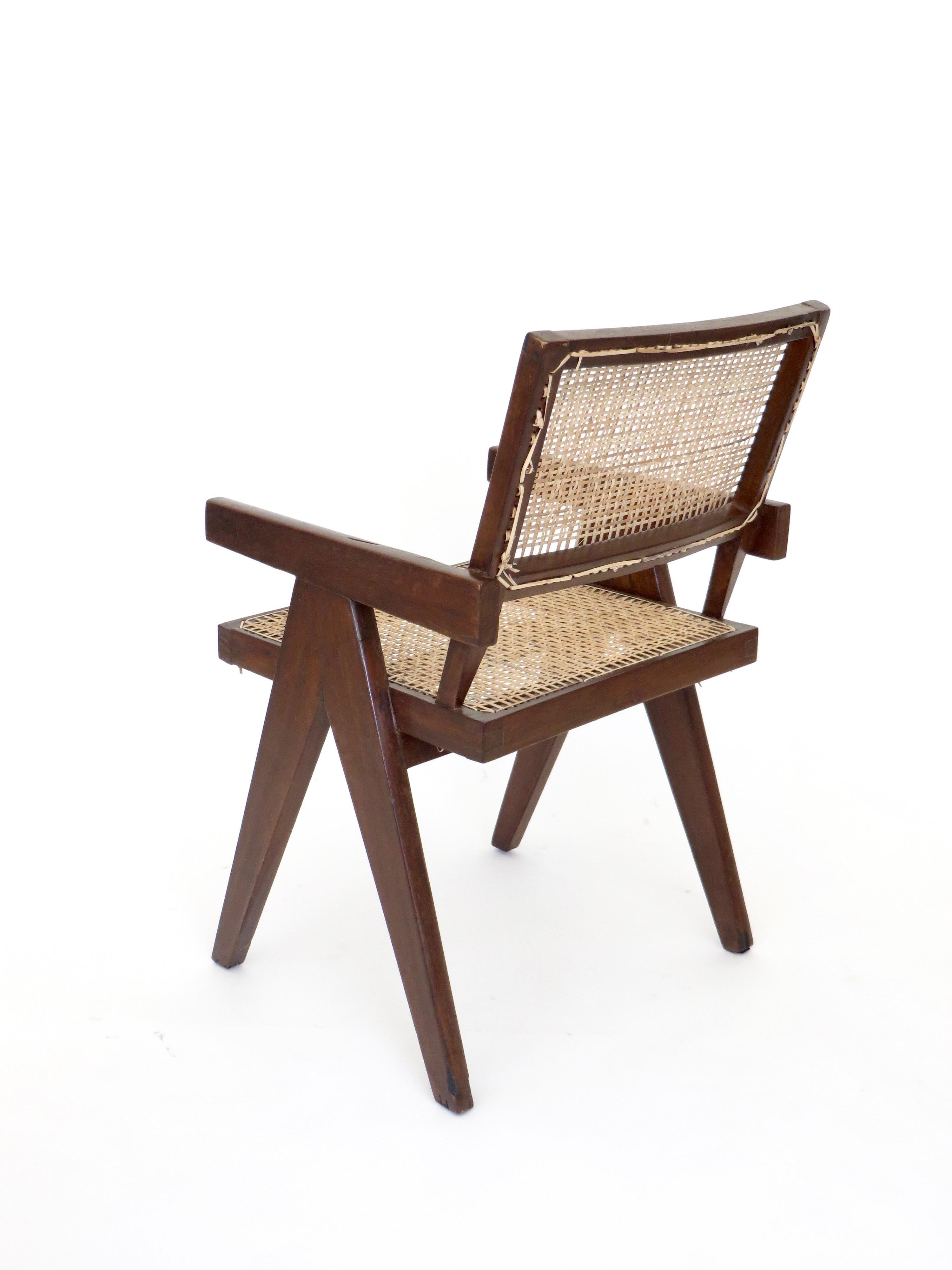 Mid-20th Century Pierre Jeanneret Teak and Cane Office Armchair from Chandigarh 