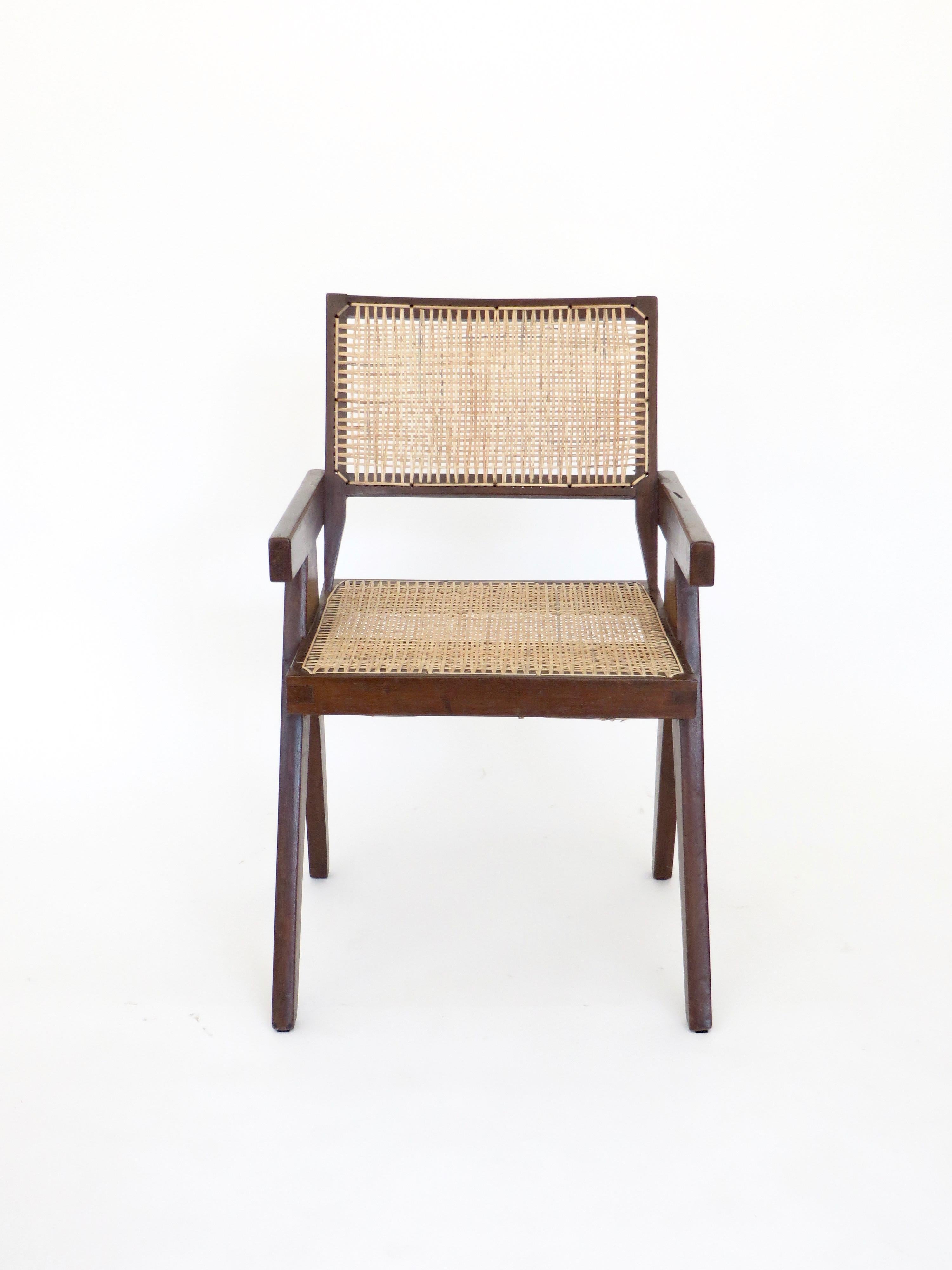 Pierre Jeanneret Teak and Cane Office Armchair from Chandigarh  3