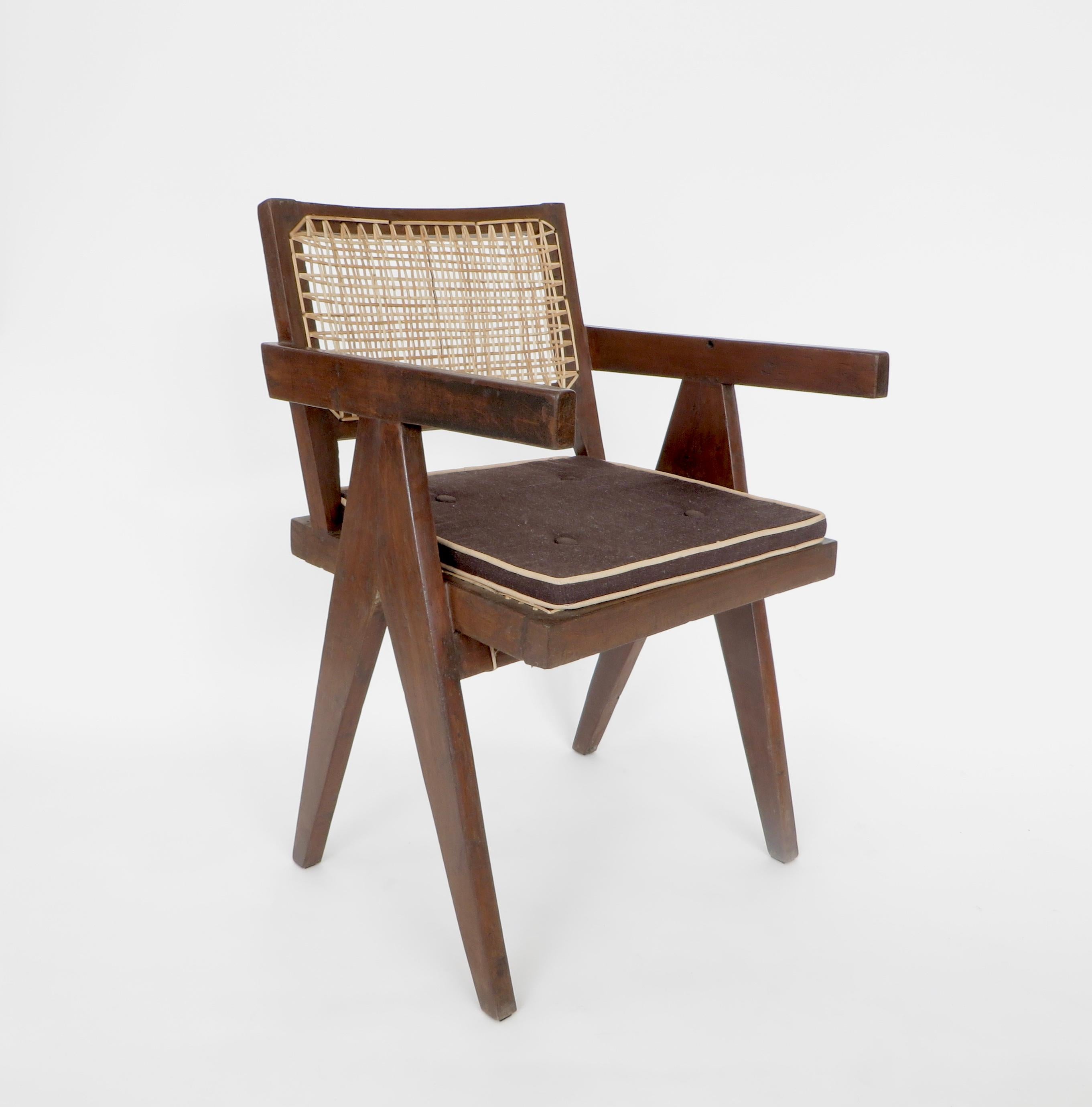 Pierre Jeanneret Teak and Cane Office Vintage Original Armchair from Chandigarh 6