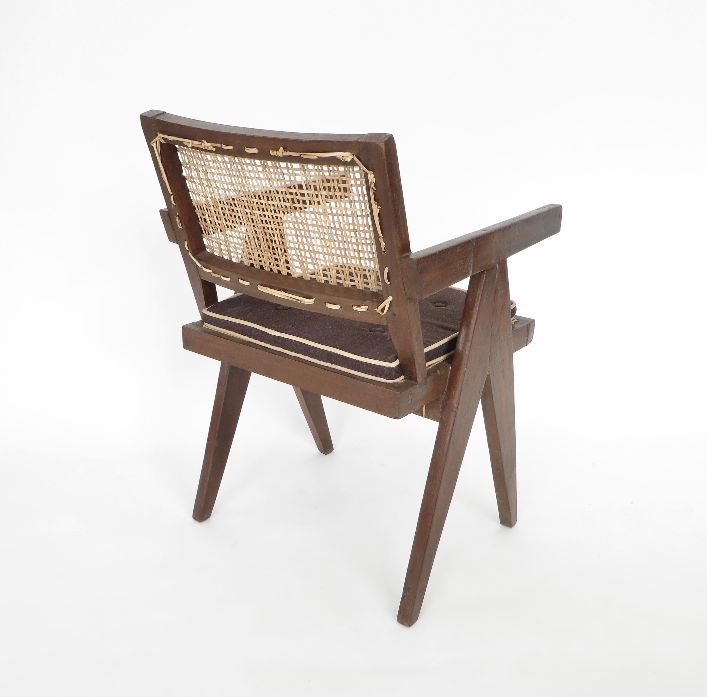 Pierre Jeanneret Teak and Cane Office Vintage Original Armchair from Chandigarh 8