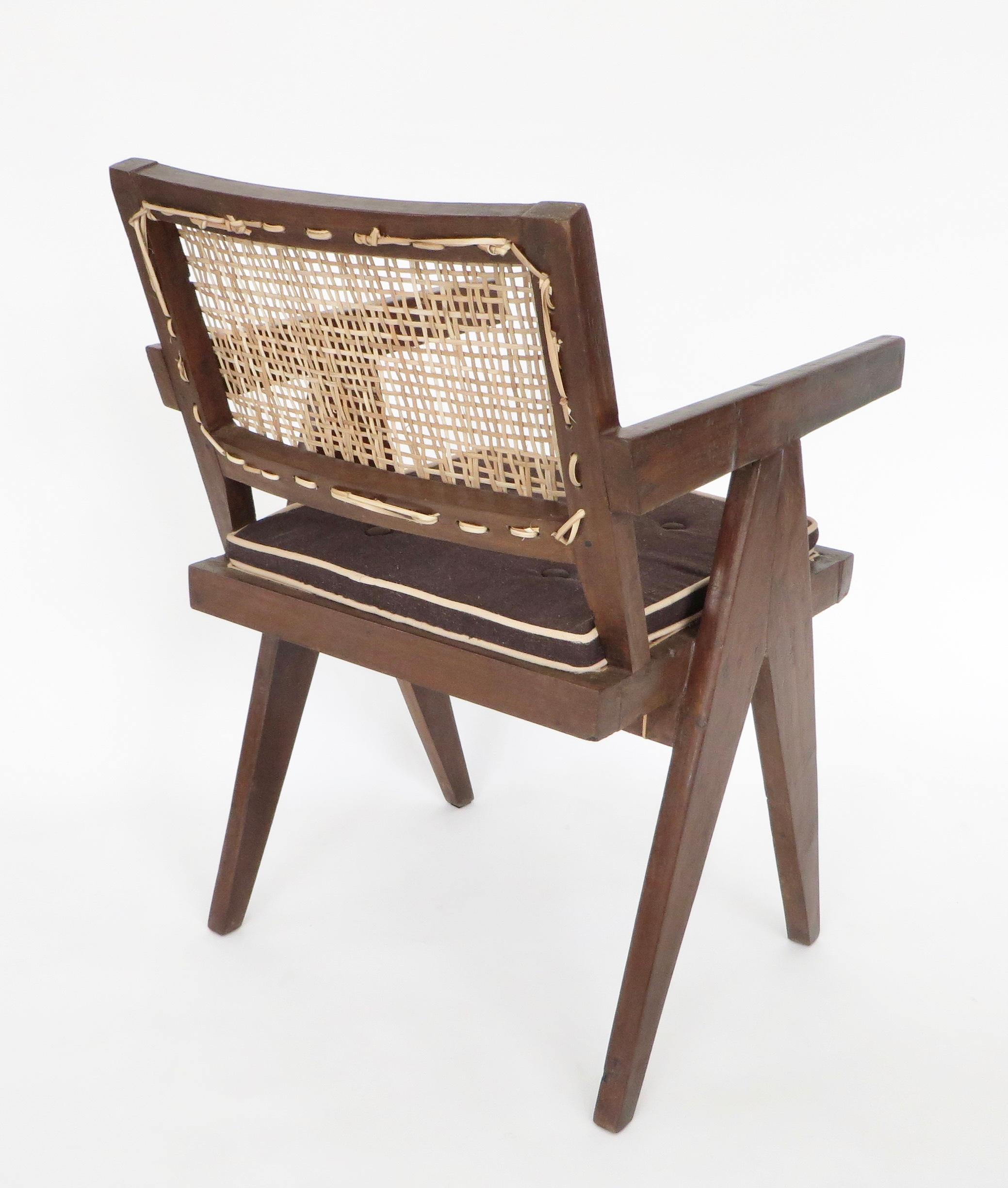 Pierre Jeanneret Teak and Cane Office Vintage Original Armchair from Chandigarh 9