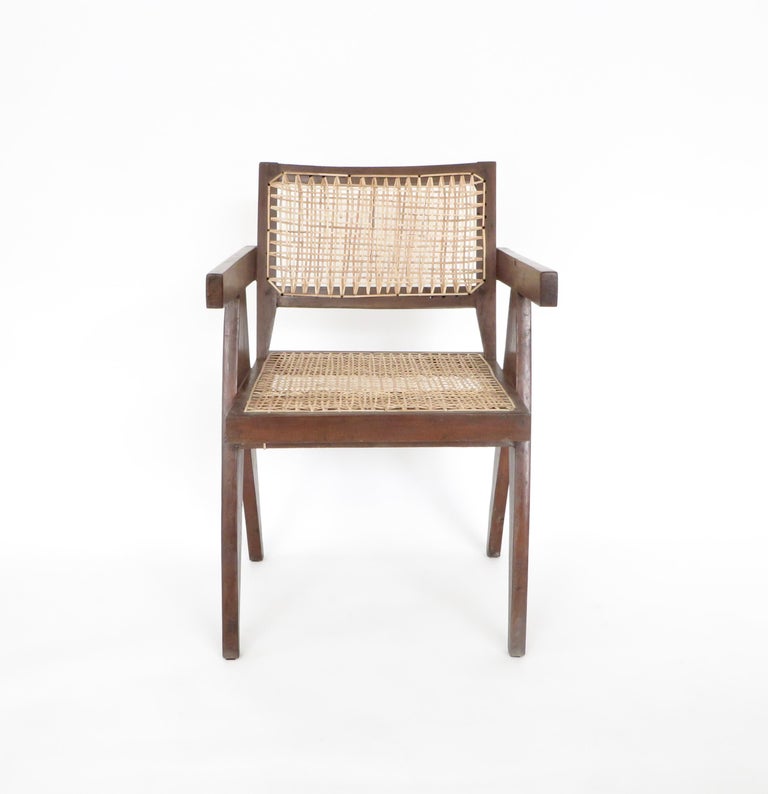 Pierre Jeanneret Teak and Cane Office Vintage Original Armchair from Chandigarh 2