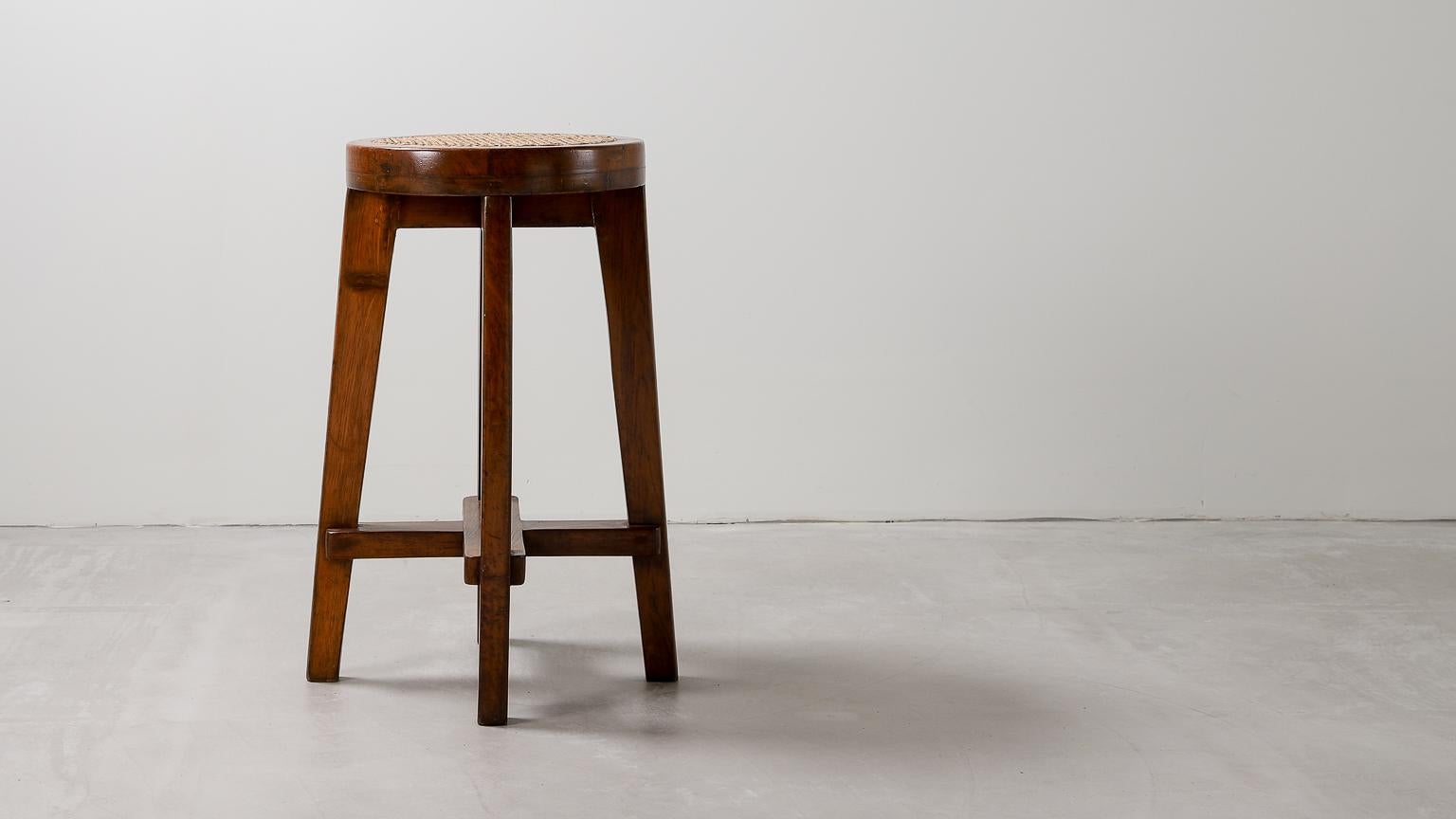 Pierre Jeanneret Teak and Cane Stool, Model no. PJ-SI-21-B For Sale 1