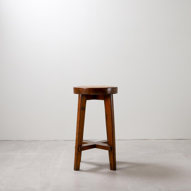Teak and cane stool by Pierre Jeanneret designed for the Panjab University science department, Chandigarh, India, model no. PJ-SI-21-A, circa 1965-1966

Photos of original state to show authenticity available on request. 

Pierre Jeanneret (22