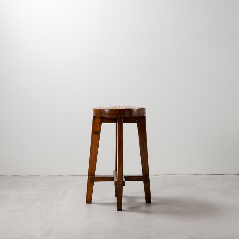 Mid-Century Modern Pierre Jeanneret Teak and Cane Stool, Model no. PJ-SI-21-B For Sale