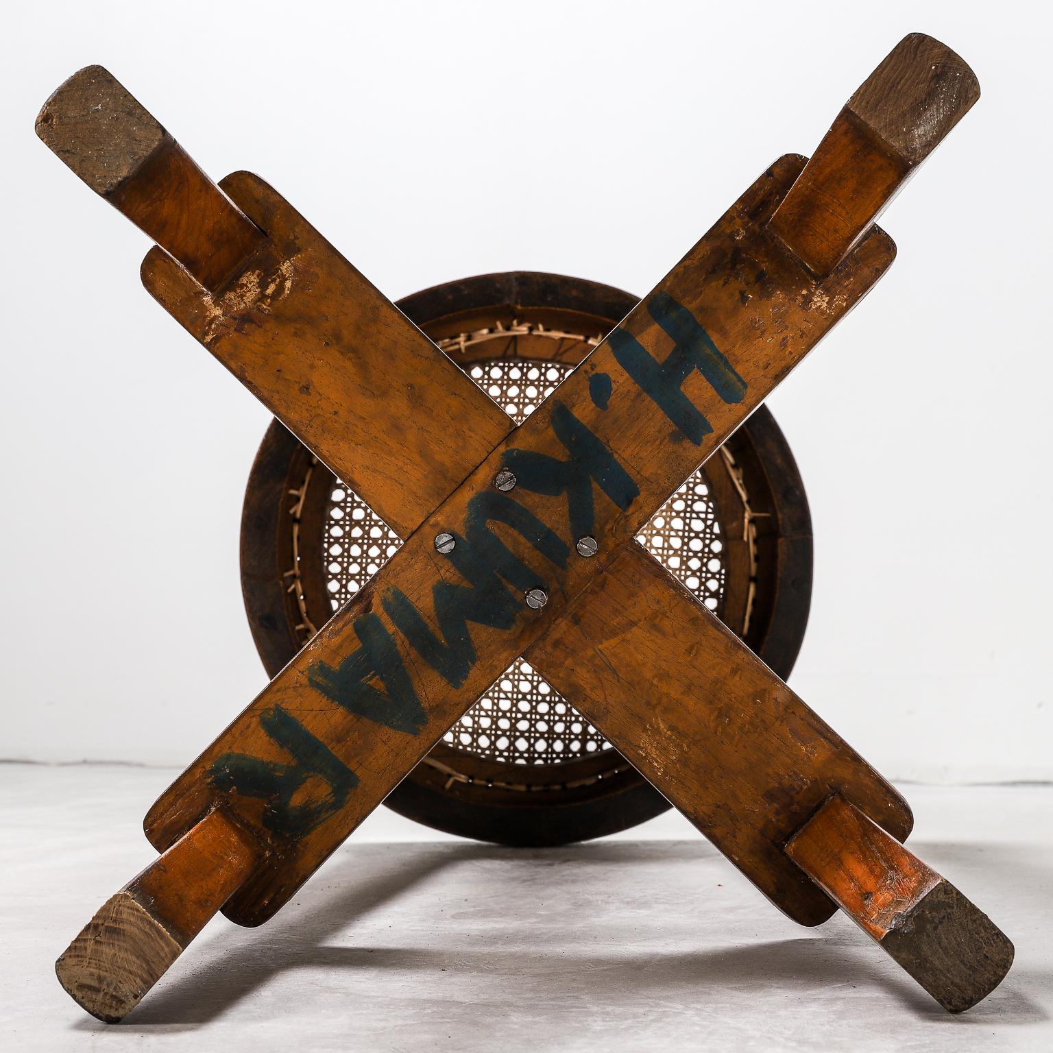 Pierre Jeanneret Teak and Cane Stool, Model no. PJ-SI-21-B In Good Condition For Sale In London, Charterhouse Square