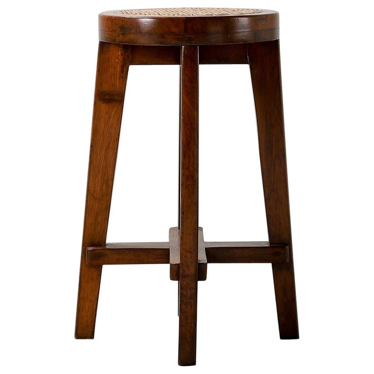 Pierre Jeanneret Teak and Cane Stool, Model no. PJ-SI-21-B For Sale