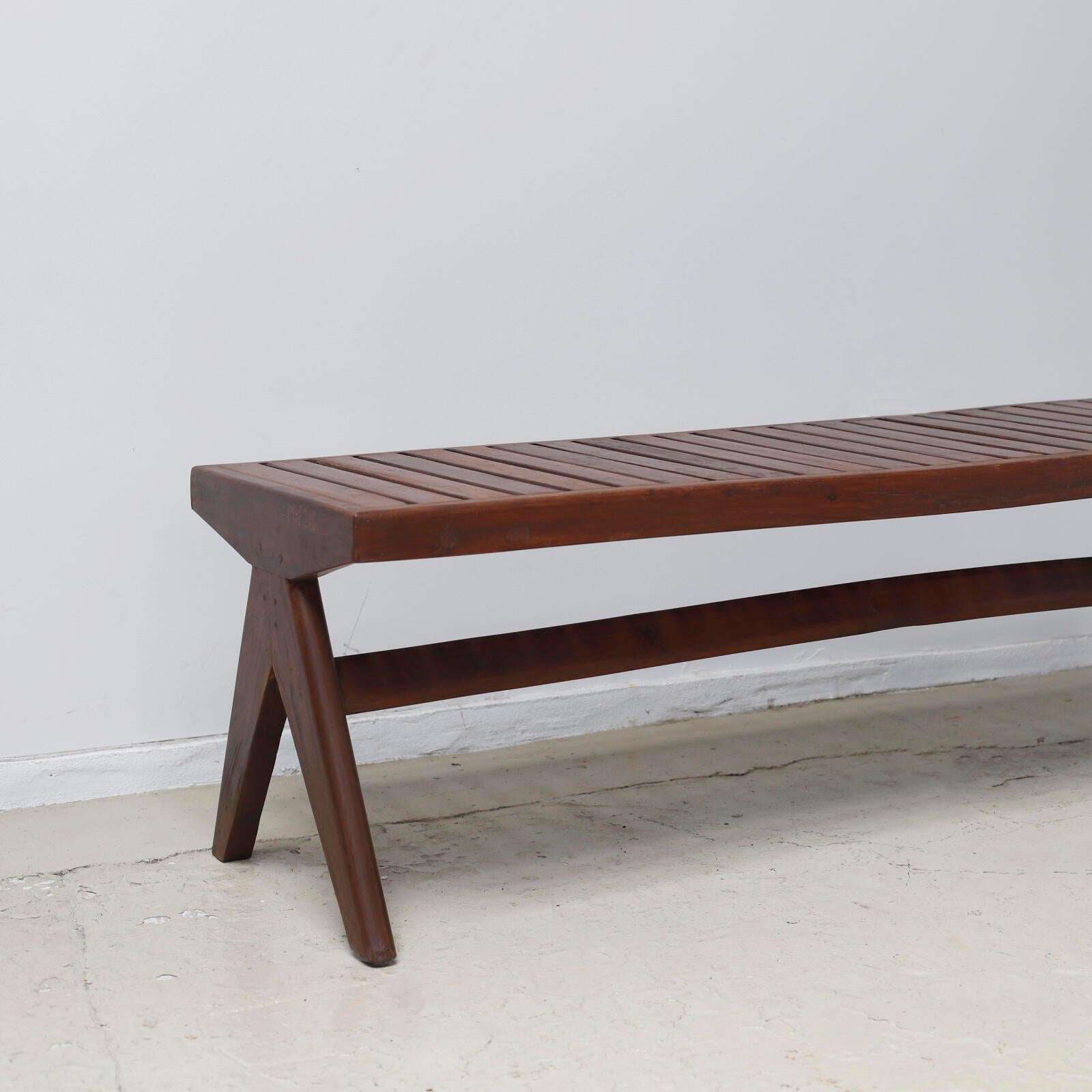 Indian Pierre Jeanneret Teak Bench with Slats, Circa 1960s