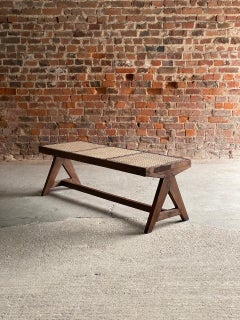 Pierre Jeanneret Teak & Cane Bench with Jacques Dworczak Certificate 1955