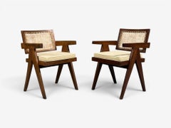 Pierre Jeanneret, Teak, Cane, Four Floating Back Chairs, Chandigarh, 1960s