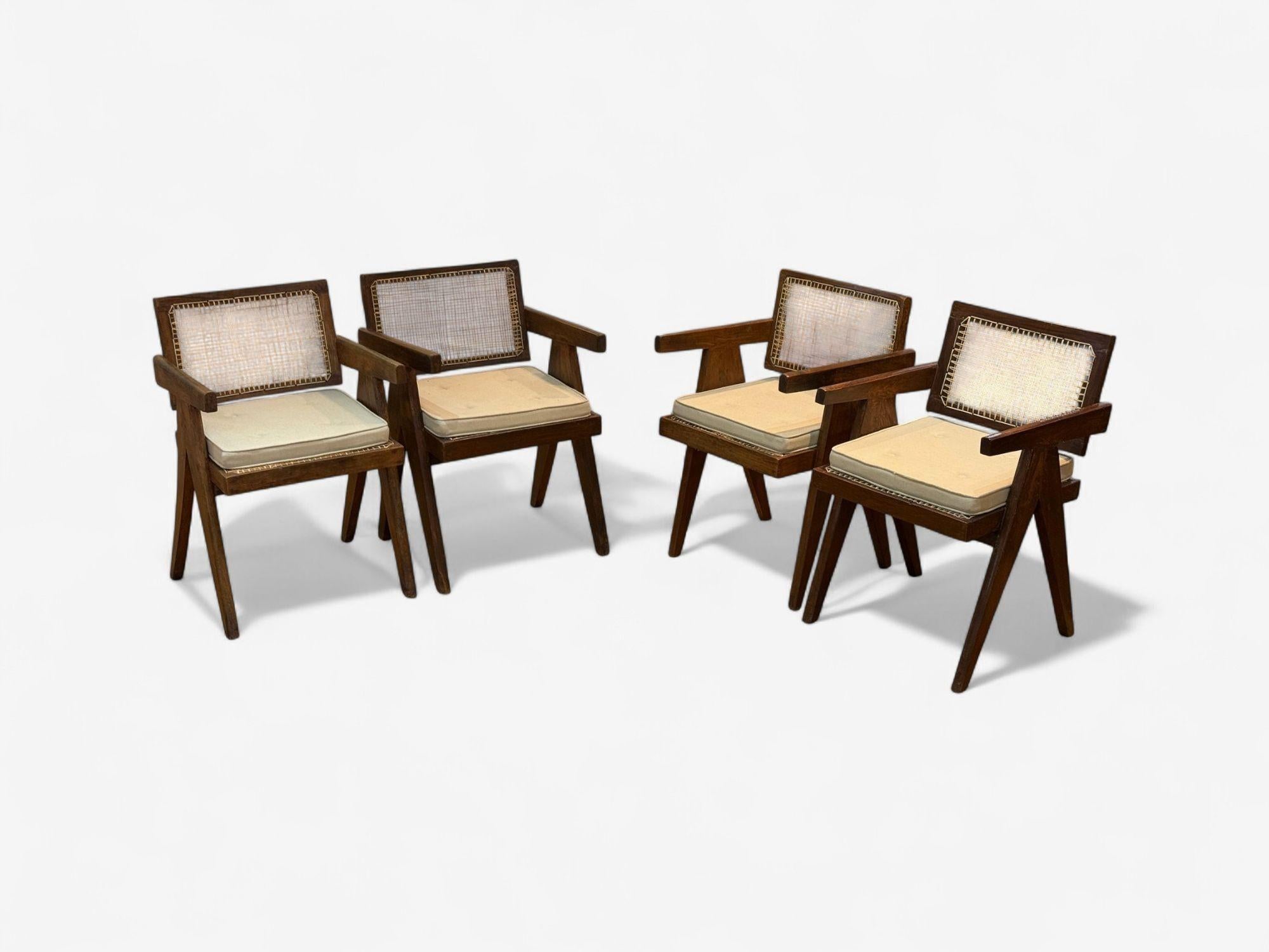 Pierre Jeanneret, Teak, Cane, Four Floating Back Chairs, Chandigarh, 1960s en vente 2