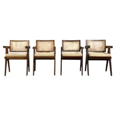 Pierre Jeanneret, Teak, Cane, Four Floating Back Chairs, Chandigarh, 1960s