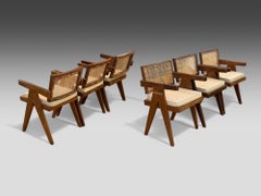 Pierre Jeanneret, Teak, Cane, Six Floating Back Dining Chairs, Chandigarh, 1960s