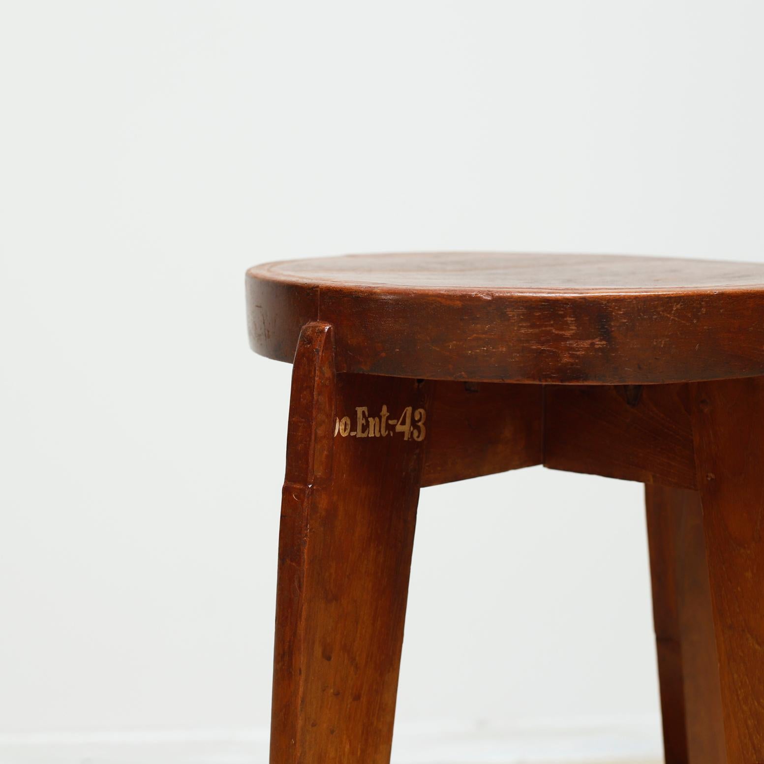 Mid-20th Century Pierre Jeanneret Teak High Stool, circa 1950s, Chandigarh