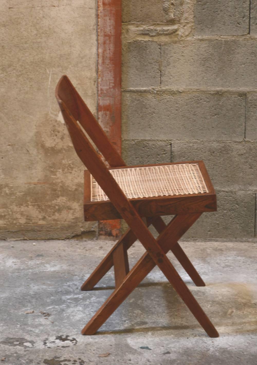 Teak Pierre Jeanneret Unique Set of 10 Library Chairs For Sale