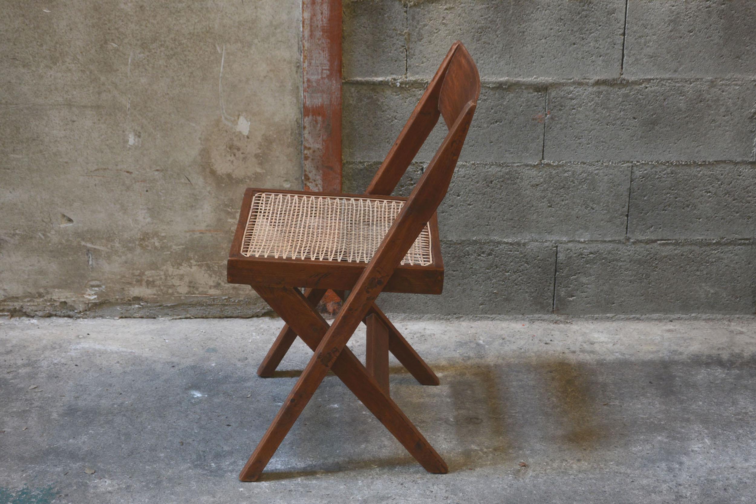 Mid-20th Century Pierre Jeanneret Unique Set of 12 Library Chairs with Original Lettering For Sale