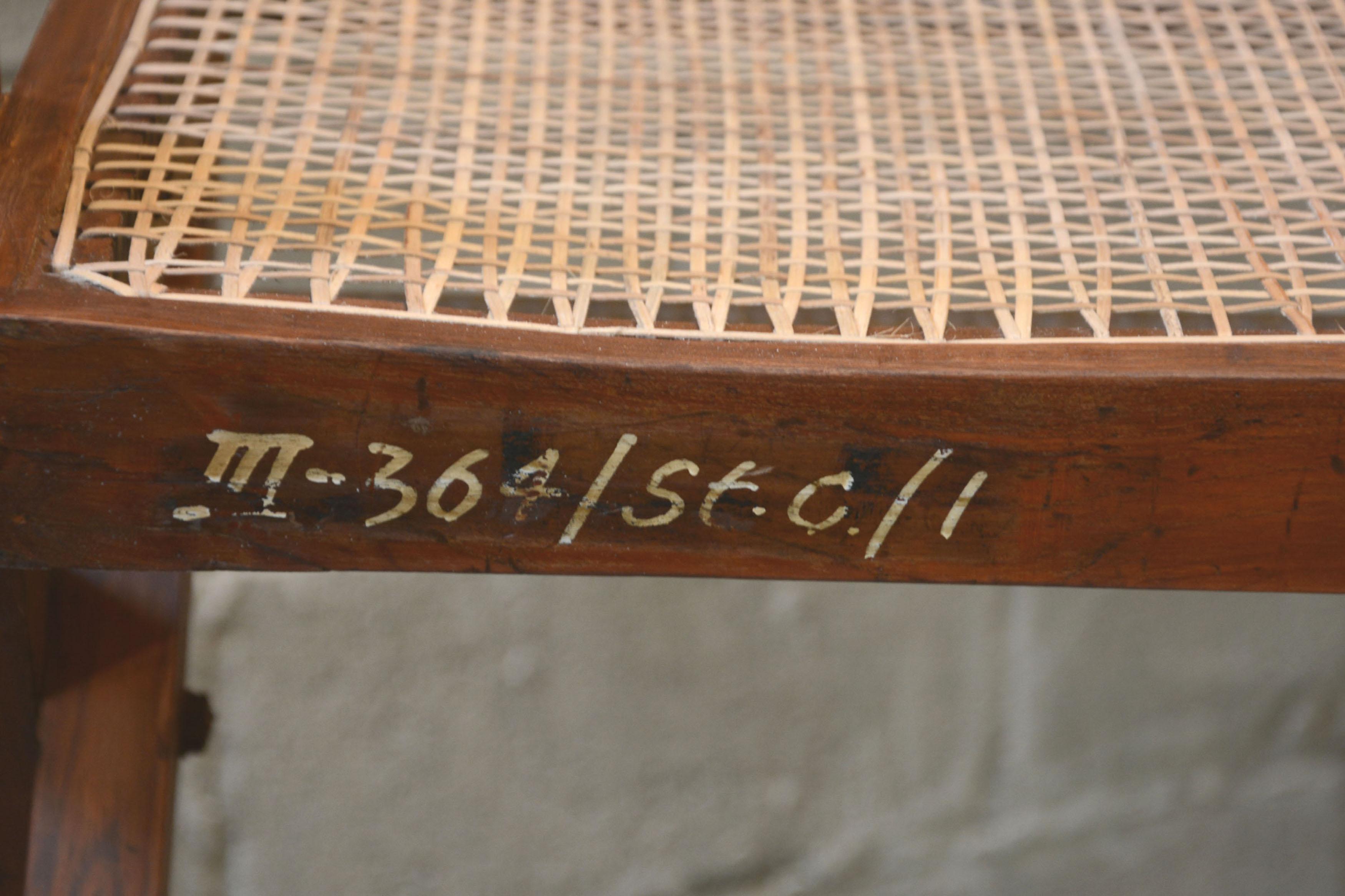 Pierre Jeanneret Unique Set of 12 Library Chairs with Original Lettering For Sale 2