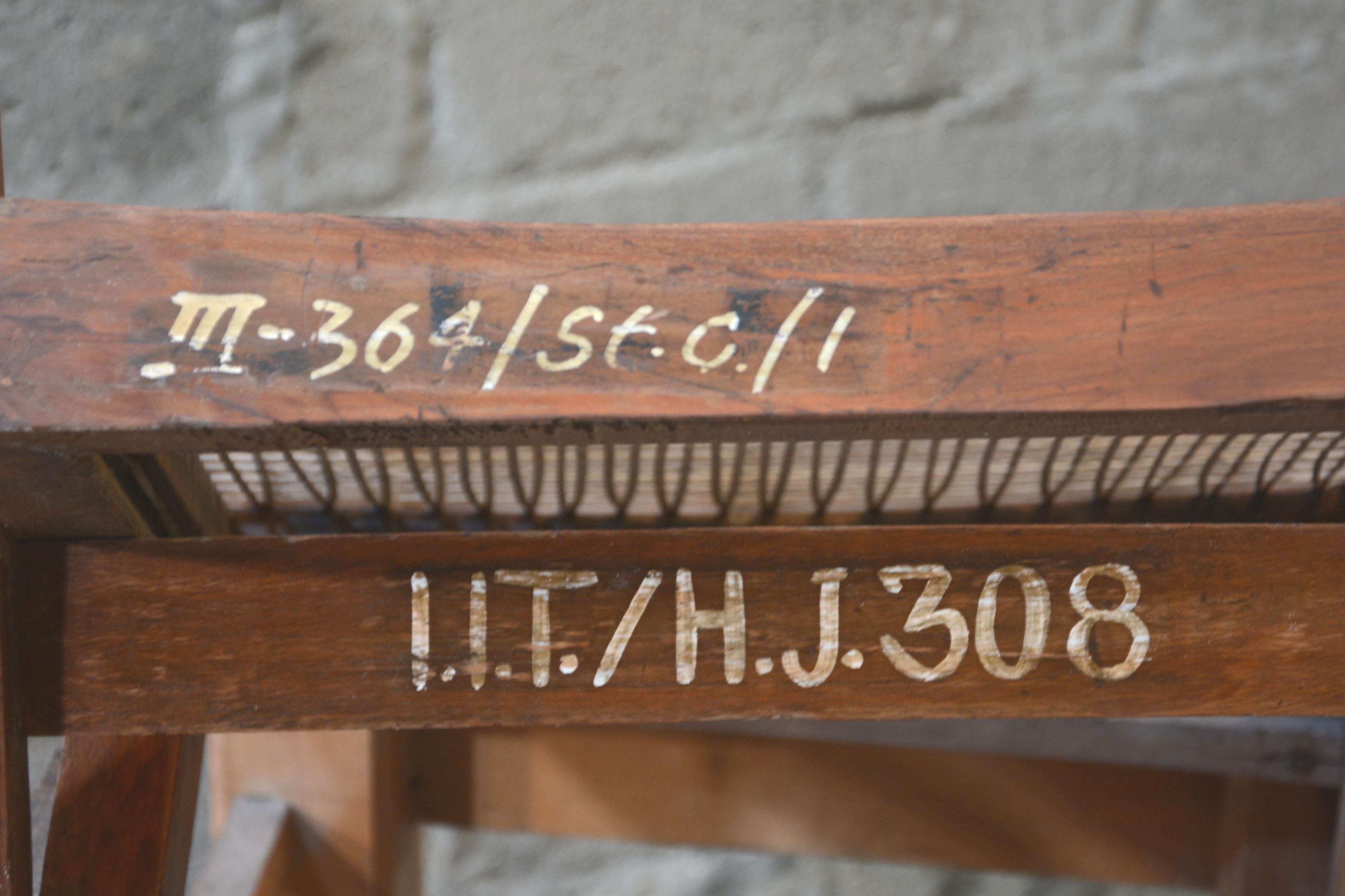 Pierre Jeanneret Unique Set of 12 Library Chairs with Original Lettering For Sale 3