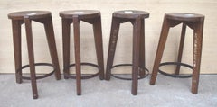 Pierre Jeanneret Unique Set of 4 Round Stools with Original Lettering