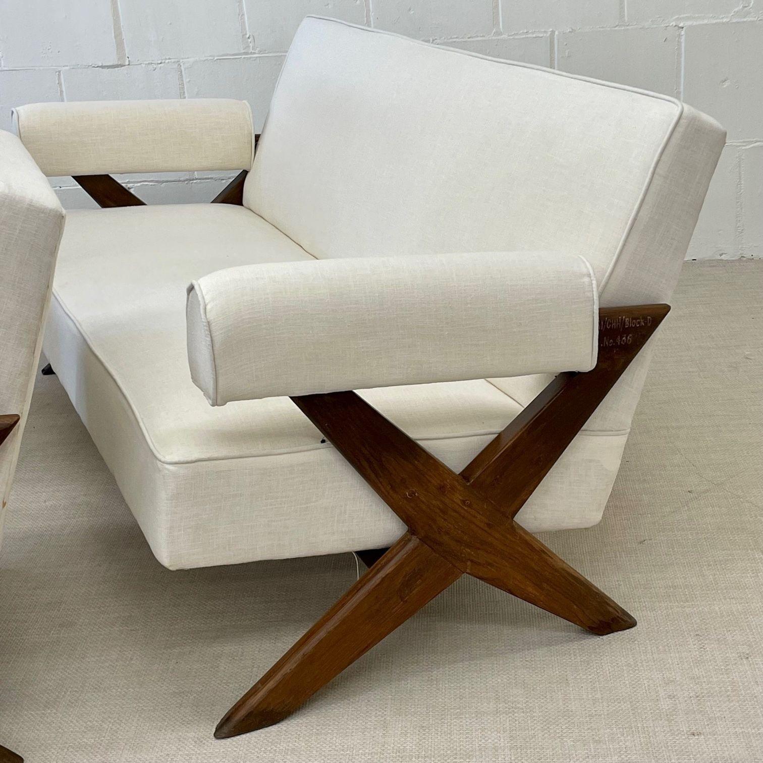 Pierre Jeanneret, Französisch Mid-Century Modern, Sofa, X-Bein, Chandigarh, 1960er Jahre (Leinen) im Angebot