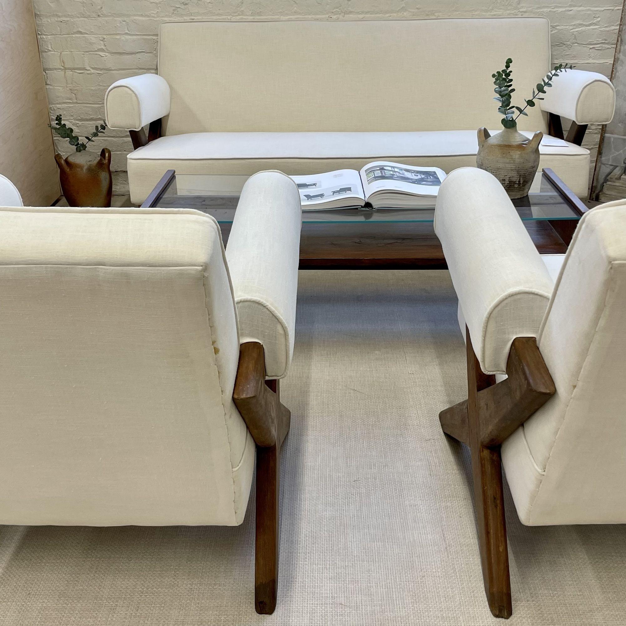 Pierre Jeanneret, Französisches Mid-Century-Modern-Sofa-Set, X-Leg, Chandigarh, 1960er Jahre im Angebot 7