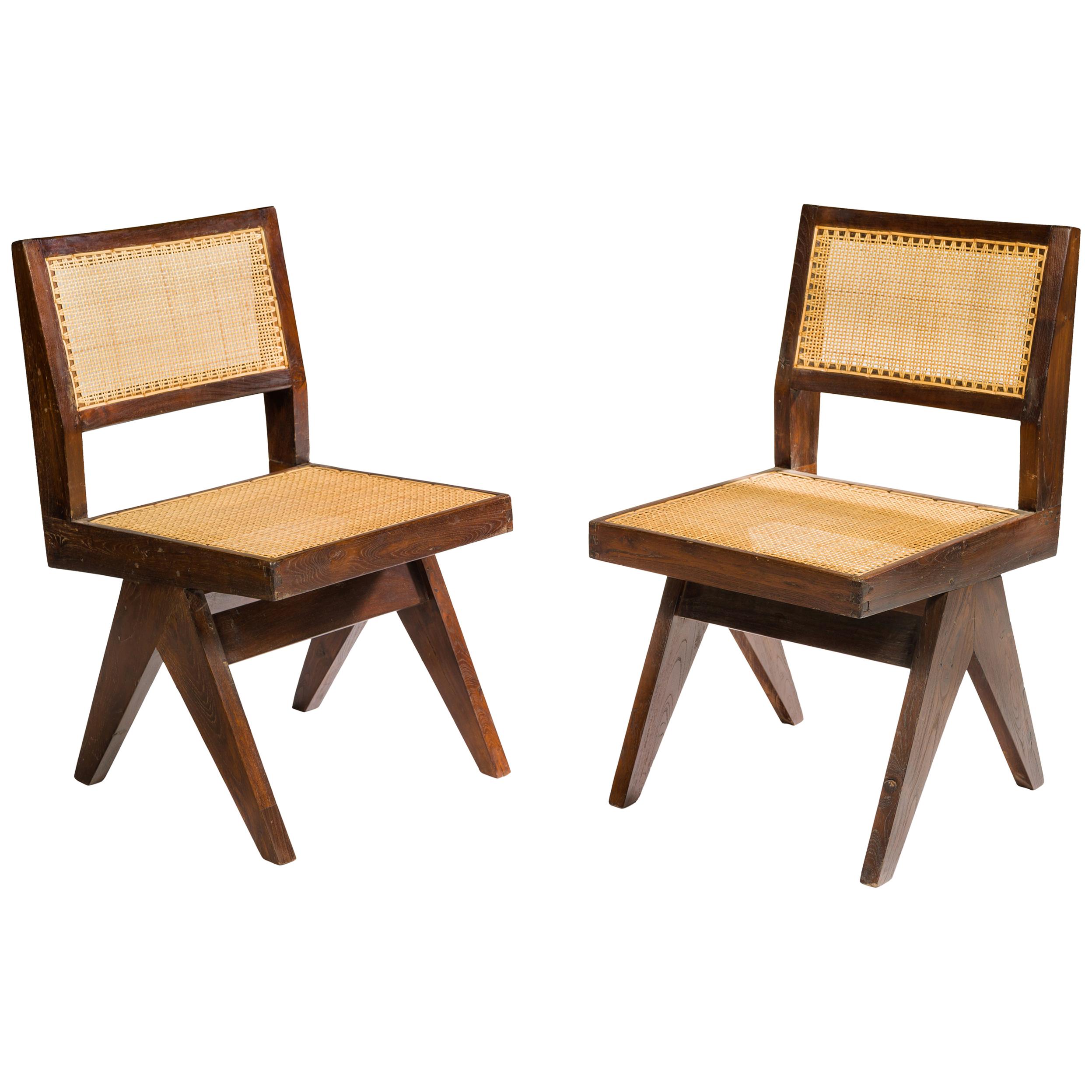 Pierre Jeanneret, V Type Chairs, a Pair, 1958