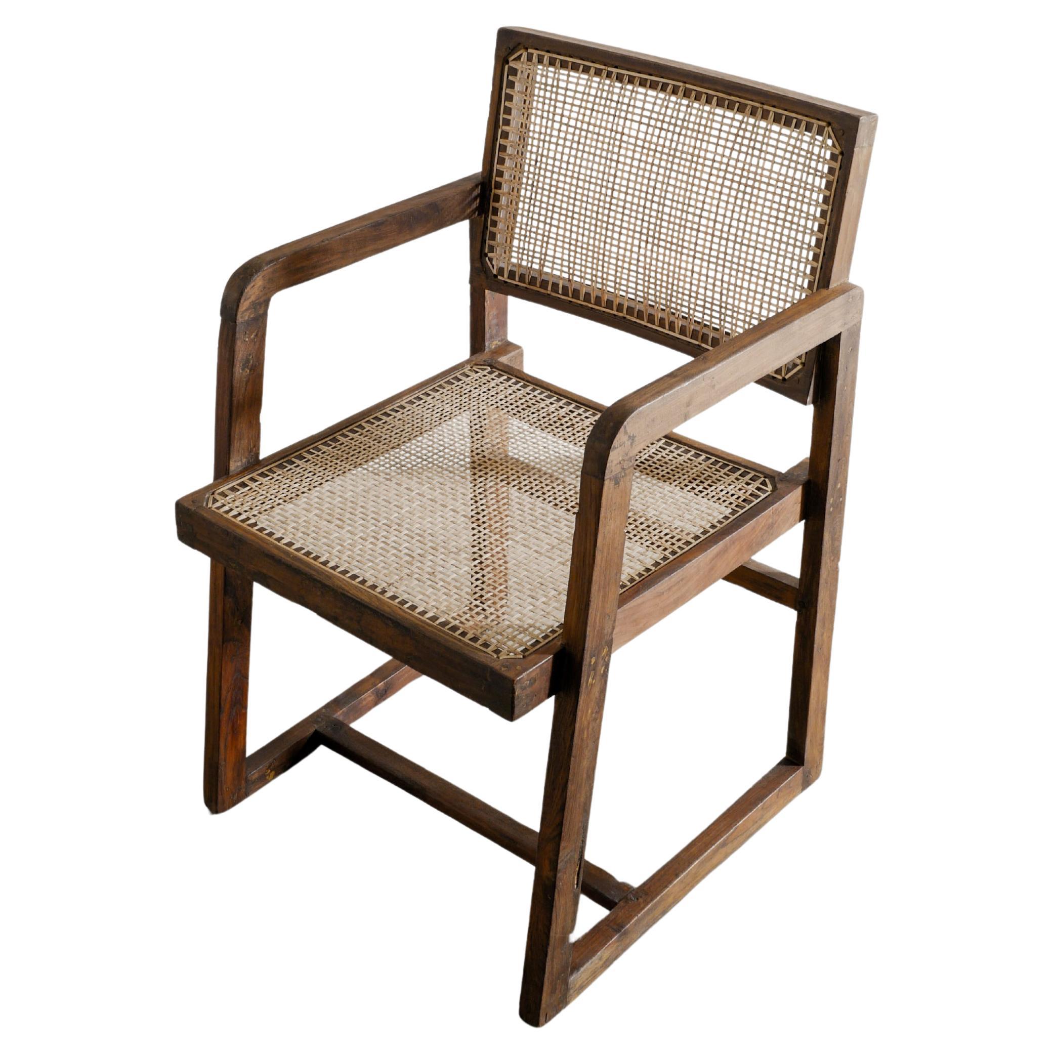 Pierre Jeanneret Wooden Dining Office "Box Chair" Produced for Chandigarh, 1950s