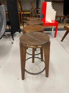 Pierre Jeanneret Wooden Stool with Iron Ring, Set of 4.