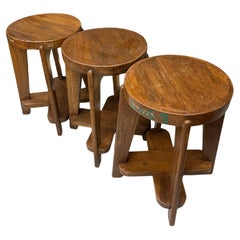 Pierre Jeanneret Wooden Stools, Set of 3