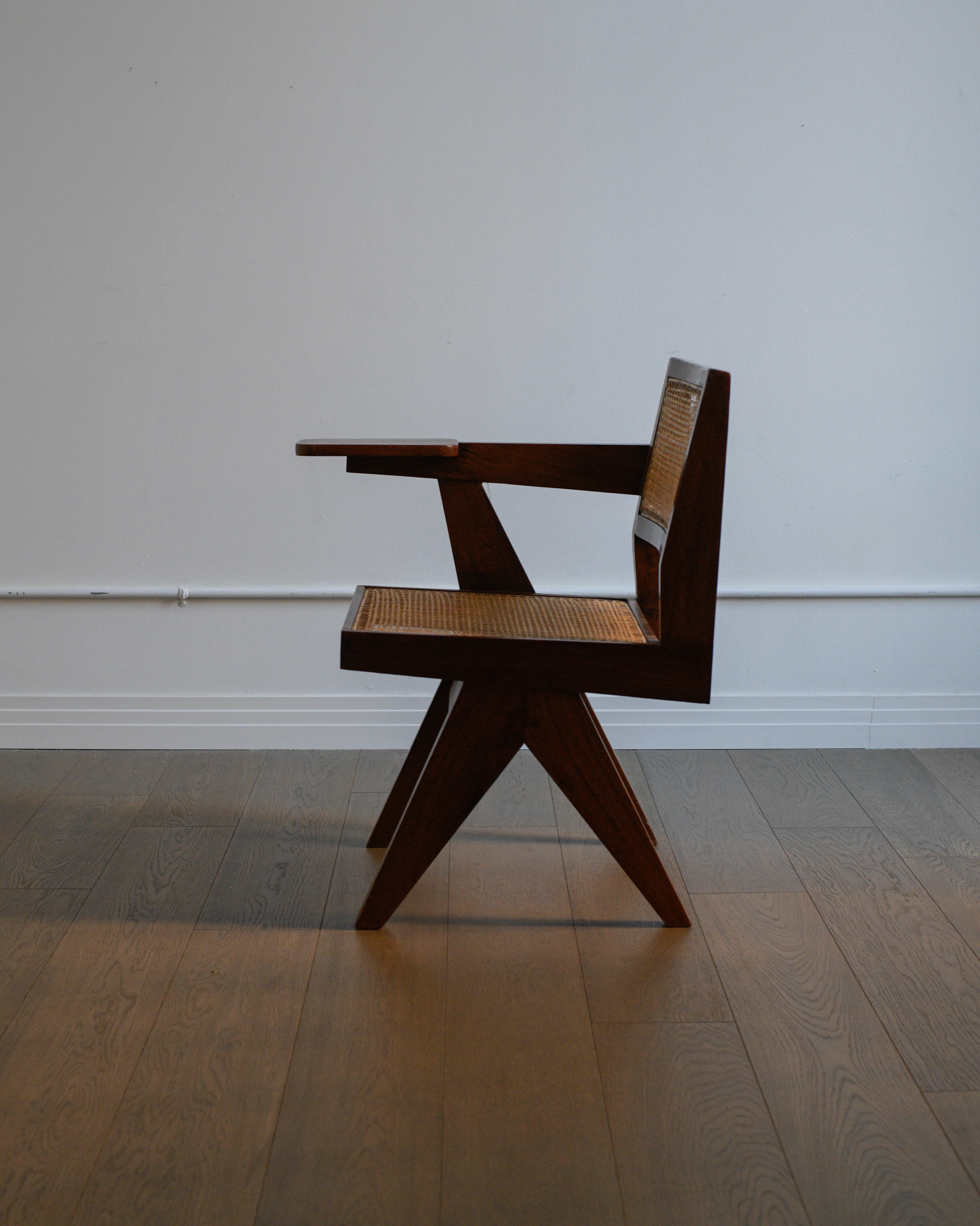 Indian Pierre Jeanneret Writing Chair from Punjab University, Chandigarh For Sale