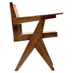 Pierre Jeanneret Writing Chair in Teak & Cane from Panjab University, Chandigarh