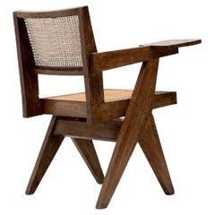 Pierre Jeanneret Writing Chair in Teak & Cane from Panjab University, Chandigarh