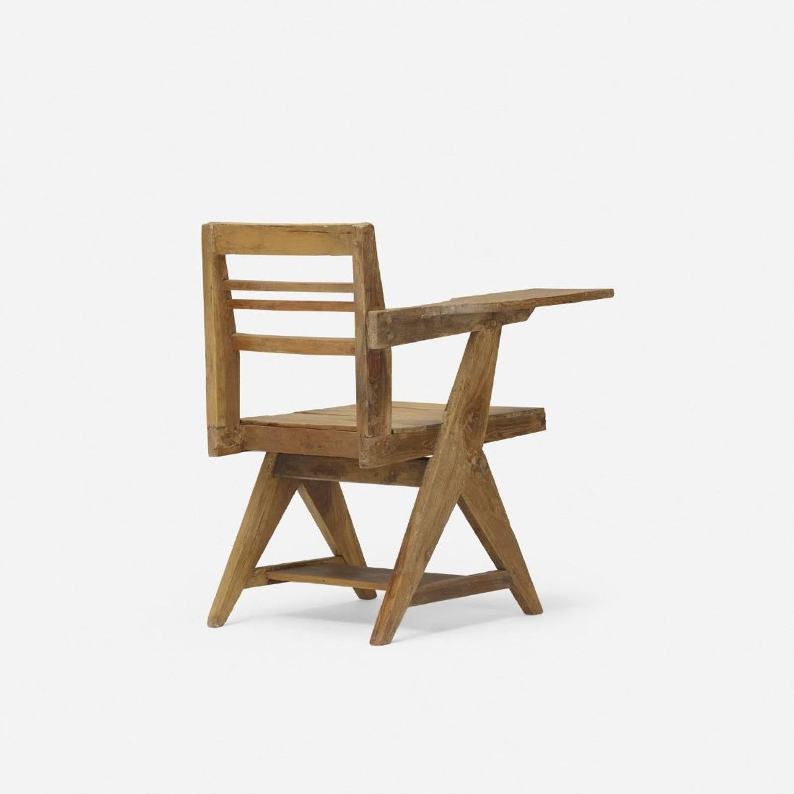 Mid-Century Modern Pierre Jeanneret, Writing Chair with Desk, Chandigarh, 1960s For Sale